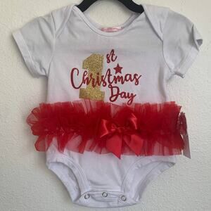 5/$25 NWT Popatu My 1st Christmas Ruffle Bodysuit